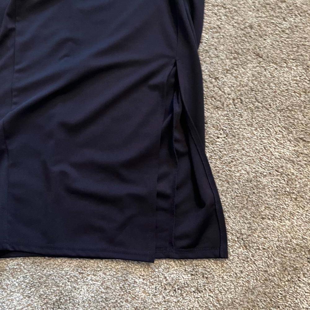 One shoulder ruffle Midi navy dress. Size small. Leg slit. - Picture 9 of 10